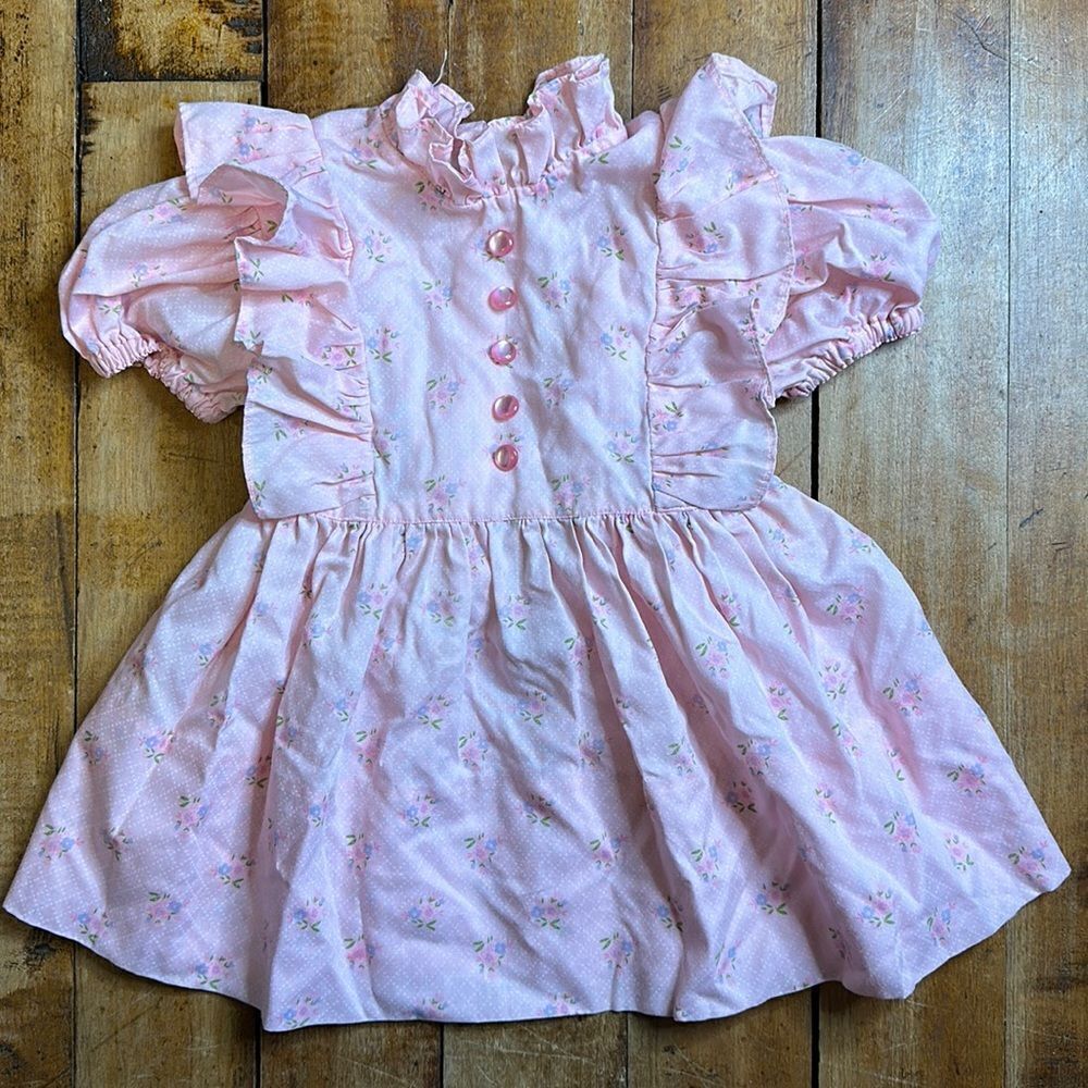 Vintage Handmade dress Girls size 12 to 18 months Floral pink cottagecore easter